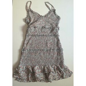 ISALIS WOMENS dress Size S Floral Blue Smocked Ruffle Hem Mini Adjustable Straps